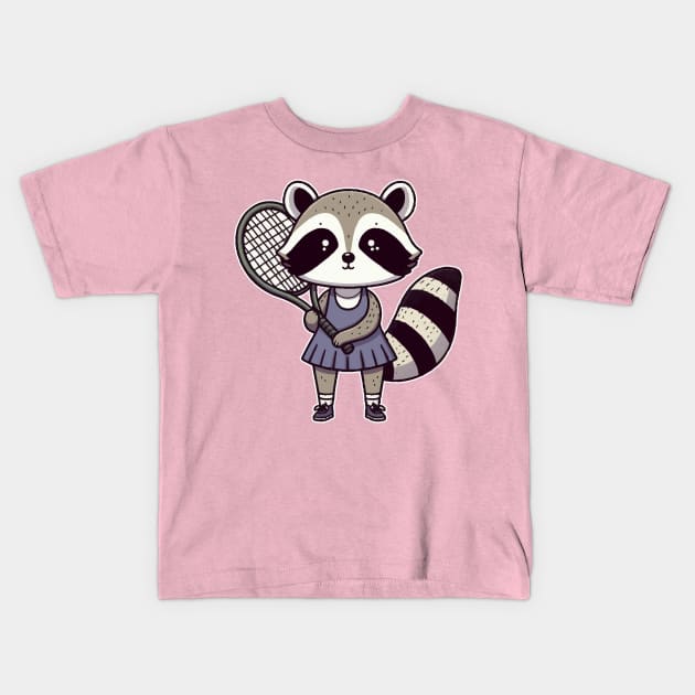 Racoon Tennis Player With Tennis Racket Kids T-Shirt by fikriamrullah